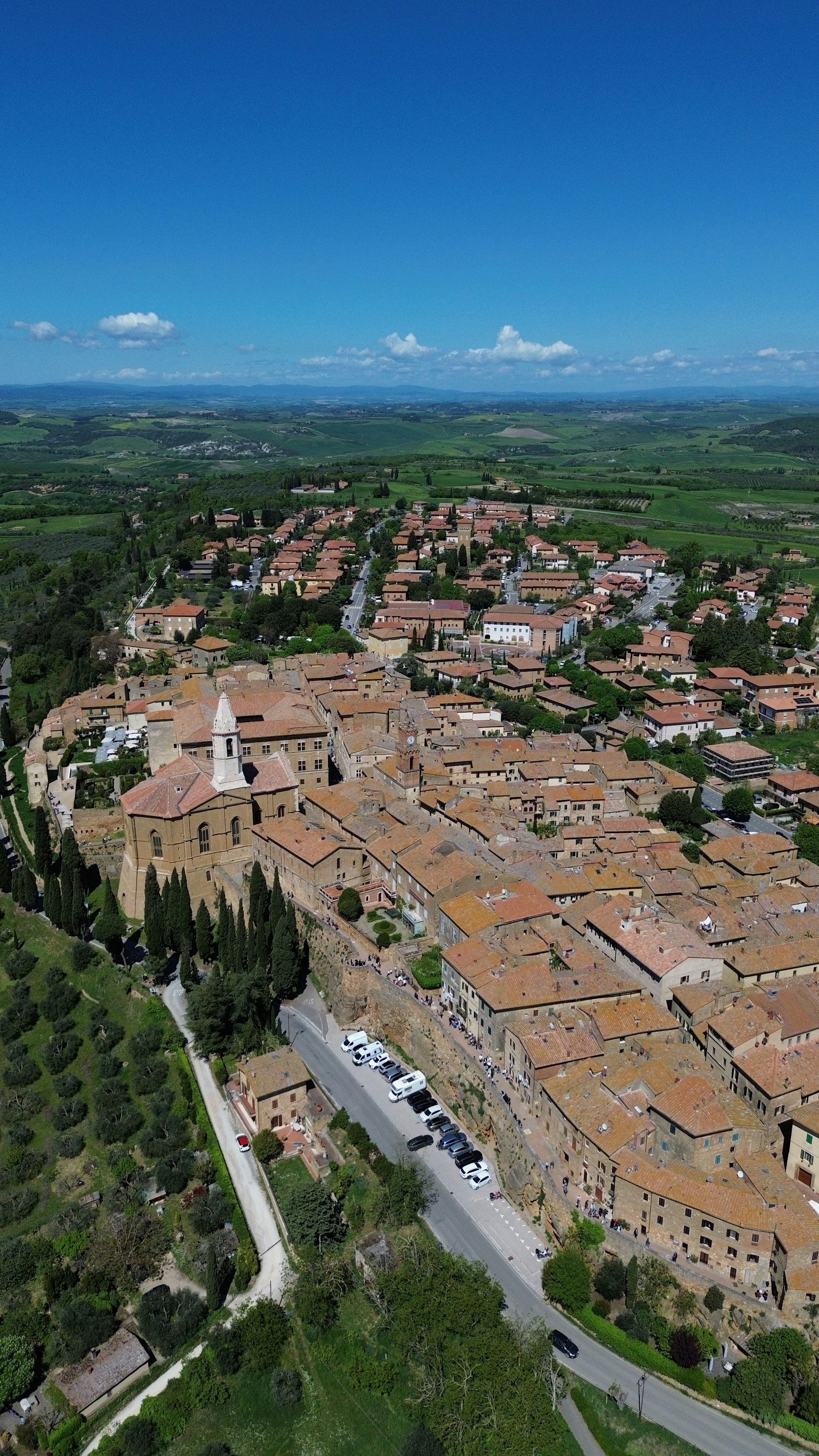 Aerial view of Pienza and the surrounding Tuscan hills